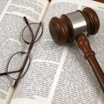 gavel, glasses, law book